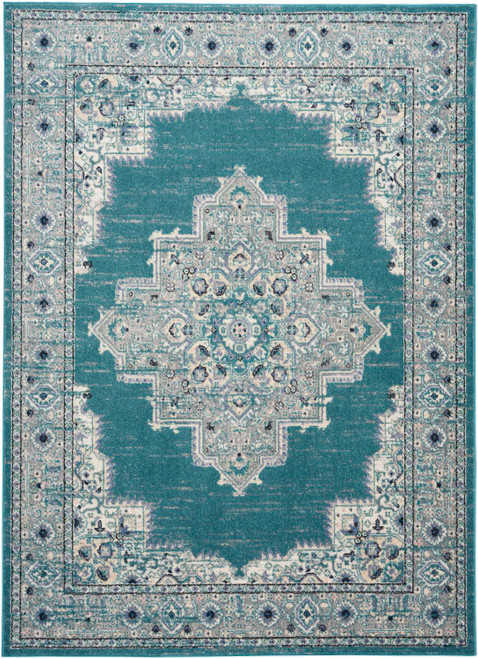 Nourison Passion 5'3" x 7'3" Area Rug With Turquoise Grey Finish 099446018649