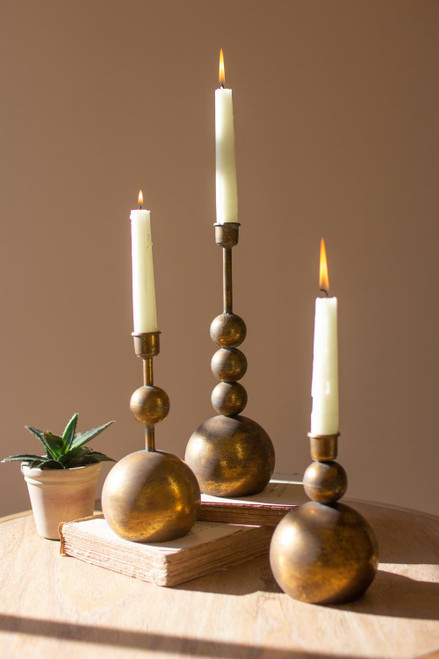 Kalalou Set Of 3 Antique Brass Taper Candle Holders With Gold Finish CLL2695