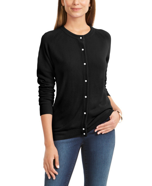 Karen Scott Women's Petite Luxsoft Button Cardigan Black Size Petite Small