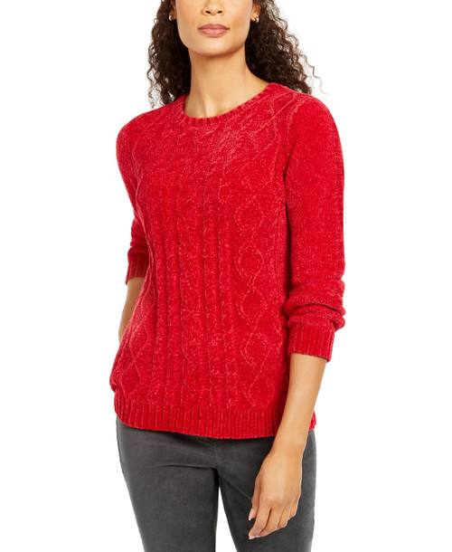 Karen Scott Women's Cable-Knit Chenille Sweater Bright Red Size Extra Large