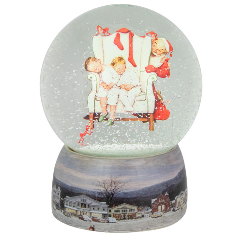 6.5" Norman Rockwell 'Santa Looking at Two Sleeping Children' Christmas Snow Globe
