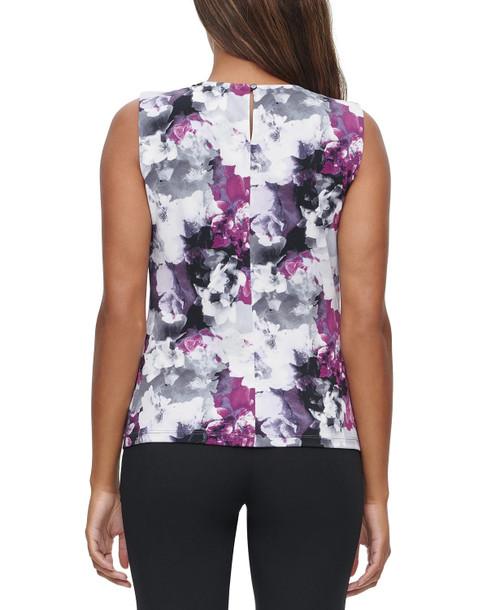 Calvin Klein Women's Sleeveless Printed Pleat-Neck Top Purple Size X-Small