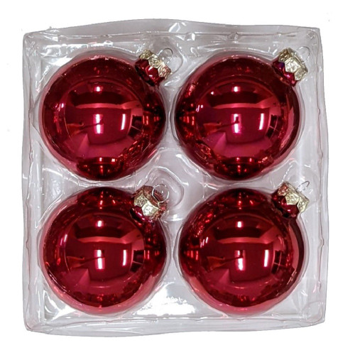 Whitehurst Burgundy Red Shiny Glass Ball Tree Ornaments 3.25 Inch Set of 4