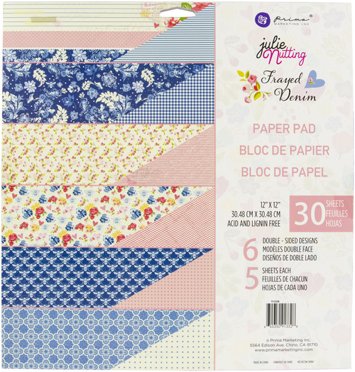Prima Marketing Double-Sided Paper Pad 12"X12" 30/Pkg-Julie Nutting Frayed Denim, 6 Des/5 Ea