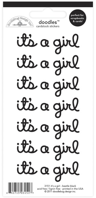 Doodles Cardstock Stickers-Beetle Black It's A Girl