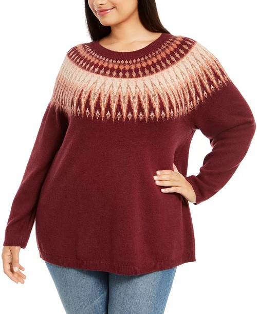 Style & Co Women's Plus Size Fair Isle Sweater Red Size 2X