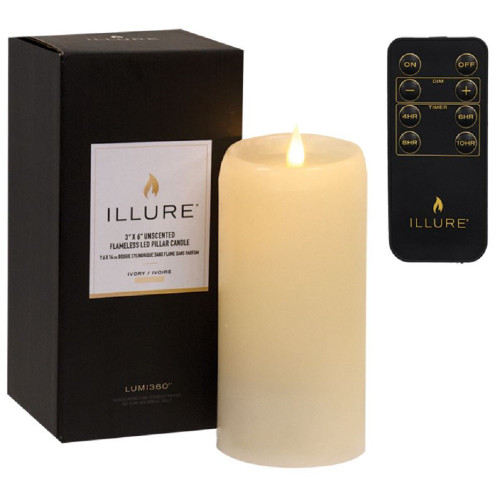 Illure Ivory Wax Unscented Flameless LED Pillar Candle 3 x 6 Inch