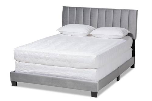 Baxton Studio Glam Queen Bed In Grey And Black Finish CF8747X-Grey Velvet-Queen