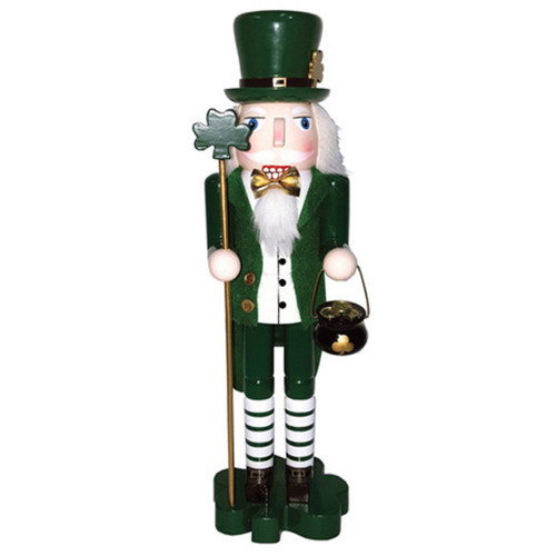 Santa's Workshop Green Shamrock Leprechaun with Pot of Gold Nutcracker 14 Inch