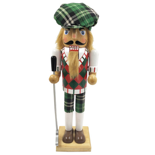 Santa's Workshop Green Plaid Golfer Wooden Christmas Nutcracker 14 Inch Golf