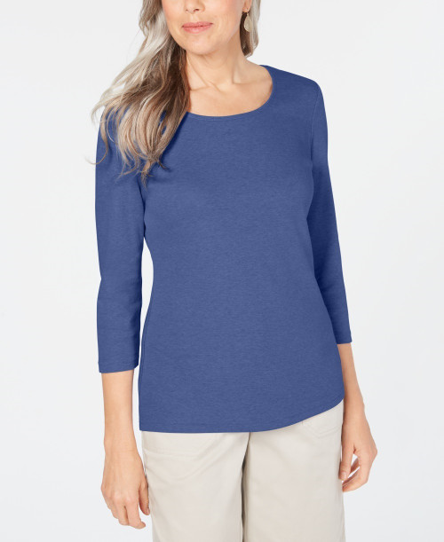 Karen Scott Women's Cotton 3/4-Sleeve Top Blue Size Large