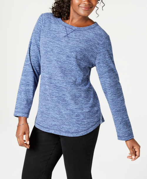 Karen Scott Women's Sport Space-Dye Microfleece Top Navy Size Small