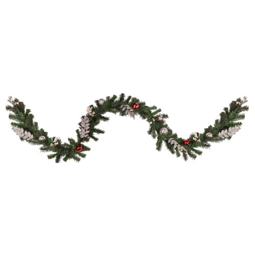 Pre-Lit Battery Operated Decorated Green Pine Christmas Garland - 9' - Warm White LED Lights