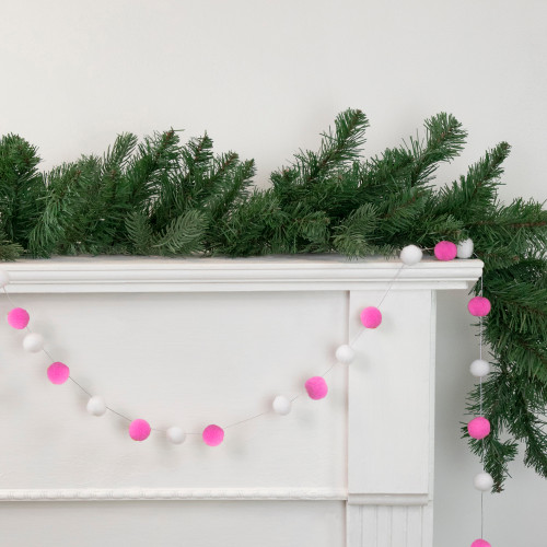 9' Pink and White Plush Snowball Christmas Garland