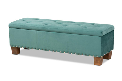 Baxton Studio Teal Blue And Brown Ottoman Bench BBT3136-Teal Velvet/Walnut-Otto