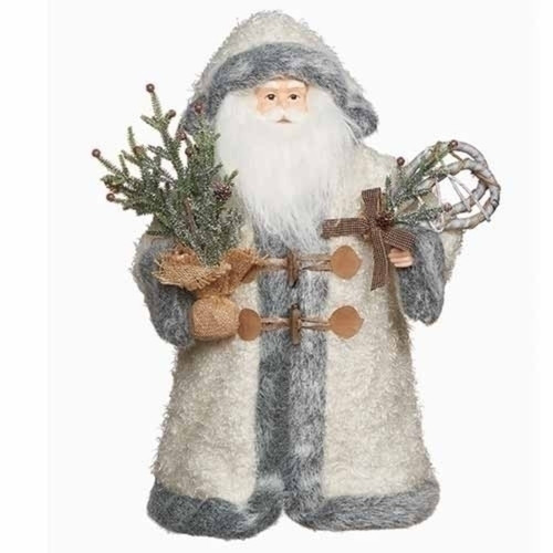 19" White and Gray Santa Christmas Tree Topper, Unlit