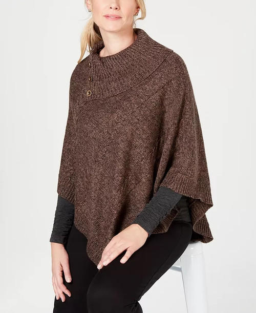 Karen Scott Women's Envelope Poncho Brown Size Large / X-Large