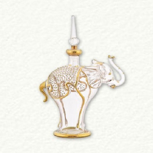 Clear and Gold Small Elephant Egyptian Blown Glass Perfume Bottle