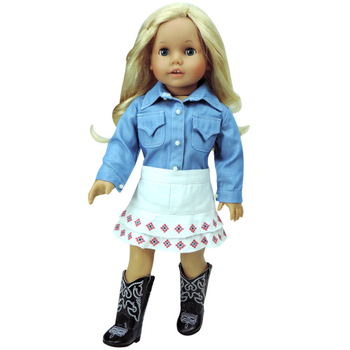 Sophia's - 18" Doll - Chambray Shirt & White Denim Skirt - Light Blue