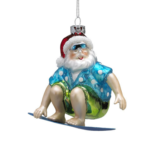 Surfing Santa Claus Glass Christmas Tree Ornament Decoration Surfboard Beach New