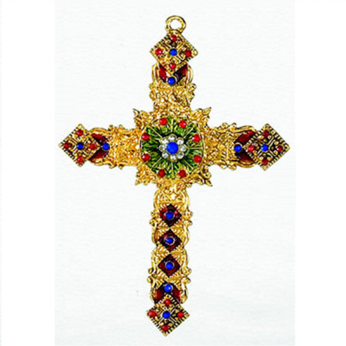 Gold Cross with Gems and Filigree Metal Christmas Tree Ornament Decoration New