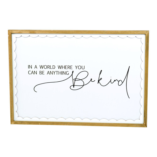 20" White and Beige 'Be Kind' Rectangular Wall Sign
