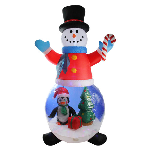 8' Pre-Lit Inflatable Snowman and Penguin Christmas Globe Outdoor Decoration