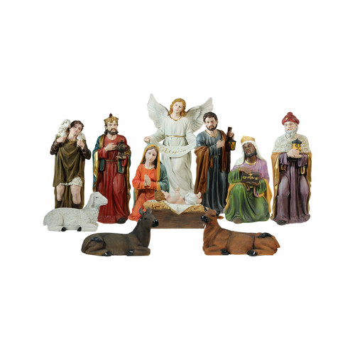 11-Piece Multi-Color Religious Christmas Nativity Figurine Set 39"