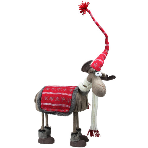 18" Red and Gray Nordic Standing Moose Christmas Figurine