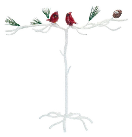 15" White and Red Snowy Cardinal Christmas Ornament Display Branch Tabletop Decor