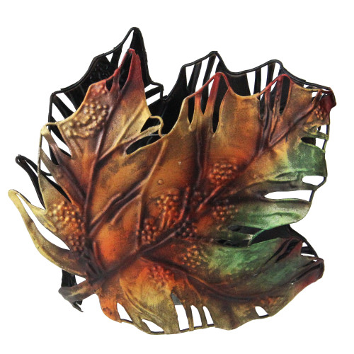 6" Brown and Green Maple Leaf Thanksgiving Votive Candle Holder