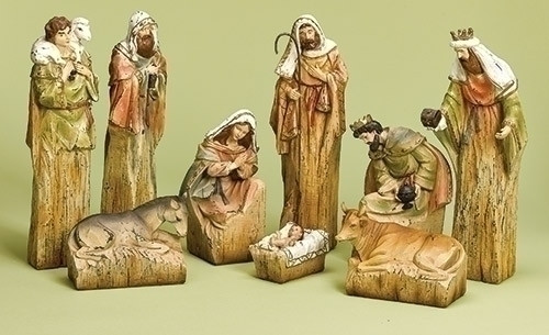 9-Piece Driftwood-Style Christmas Nativity Set - 13.75"