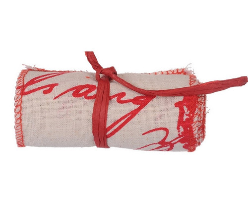 4" Red and Beige Country Cabin Scripted Linen Christmas Ribbon Garland - 31754353