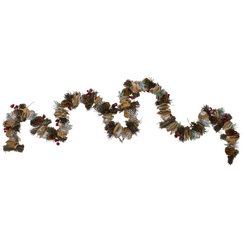 5' x 4" Frosted Pine Cone, Natural Twig and Birch Wood Artificial Christmas Garland - Unlit - 31742074