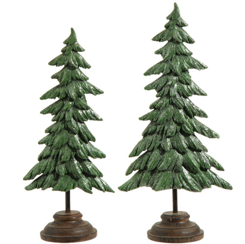 Set of 2 Green and Brown Glitter Pine Tree Christmas Tabletop Decor 17"