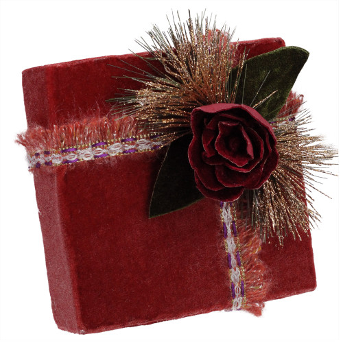 6.75" Red and Green Floral Accent Christmas Gift Box Decor