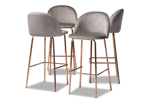 Baxton Studio Modern Grey And Rose gold 4-Piece Bar Stool Set