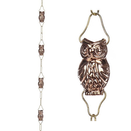 8.5' Bronze Owl Cup Handcrafted Outdoor Rain Chain