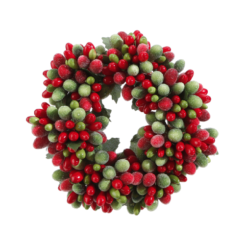 4" Frosted Red and Green Holly and Berries Christmas Votive Candle Ring