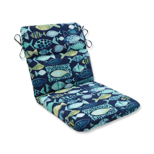 40.5" Aqua Blue and Green Nautical Outdoor Patio Rounded Chair Cushion