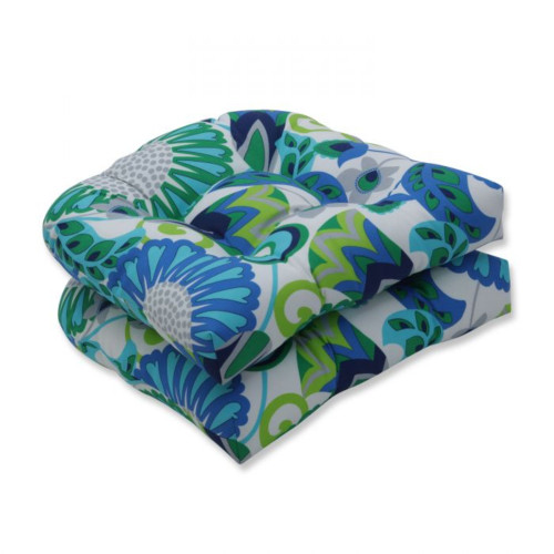 Set of 2 White and Green Outdoor Patio Tufted Wicker Seat Cushion 19"