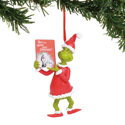 Department 56 Dr. Seuss Grinch with Book Christmas Tree Ornament #6011002