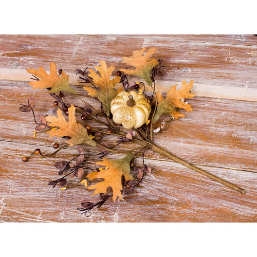 Set of 4 Green, Brown And Orange Pumpkin Oak Pick, 15" - 34135567