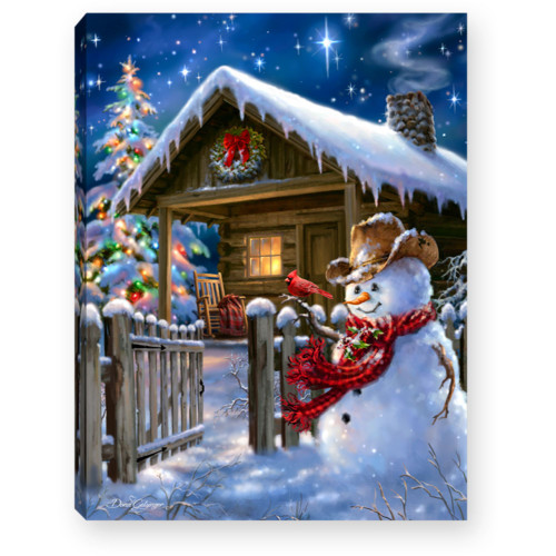 8" White and Blue Christmas Cabin Snowman Lighted Tabletop Decor