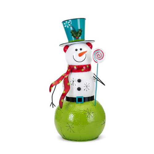 26.5" White and Green Whimsy Christmas Large Snowman Lantern
