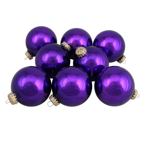 Set of 8 Deep Purple Shiny Finish Christmas Ball Ornaments 2.5" (63.5mm)