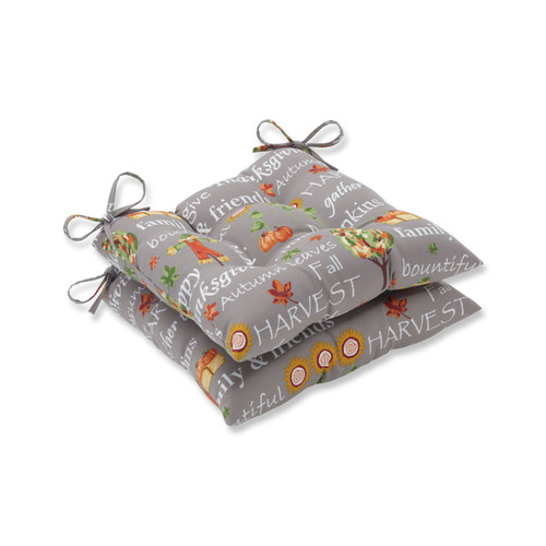 Set of 2 Gray and Orange Thanksgiving Inspirational Indoor/Outdoor Decorative Rocker Seat Cushion 19"