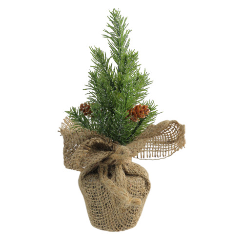 8.5" Glittered Pine Mini Burlap Base Artificial Christmas Tree- Unlit