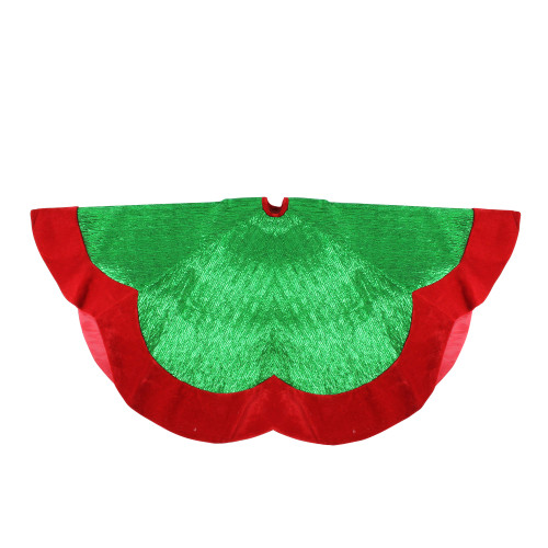 60" Metallic Green and Red Trim Scalloped Edge Christmas Tree Skirt