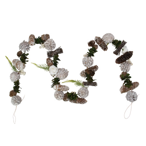 5' Frosted Pine Cone and White Rose Artificial Christmas Garland - Unlit